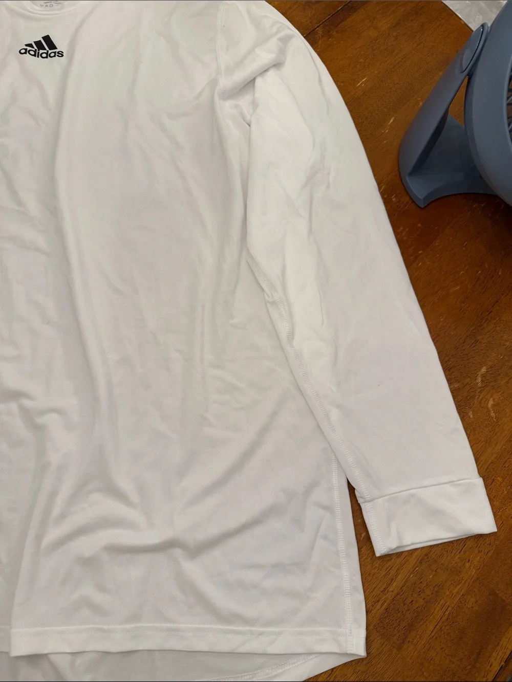 adidas White Long Sleeve Performance Tee with Black Logo